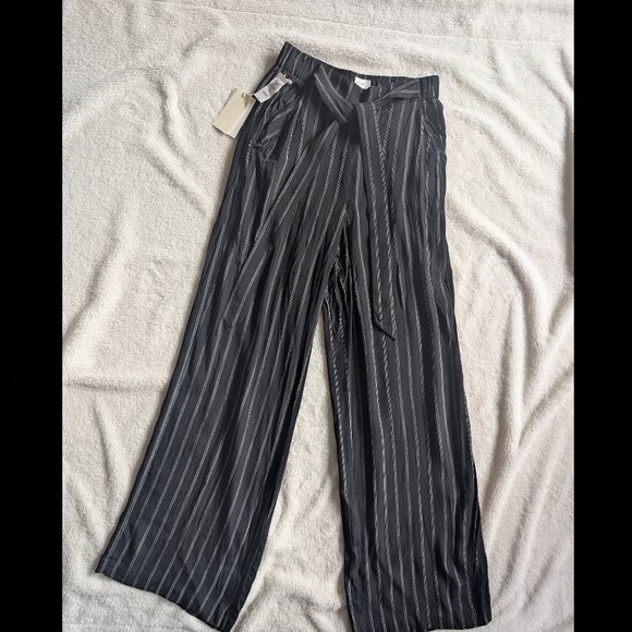 Aritzia Wilfred Faun Pants Crop Tall Small Striped Tie High Waisted Wide Leg NWT - Picture 1 of 8
